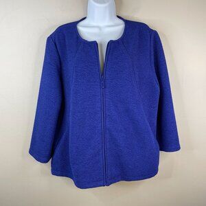 Chico's TEXTURED Full Zip Jacket 2 Large Blue Long Sleeve CRINKLE Knit Blazer